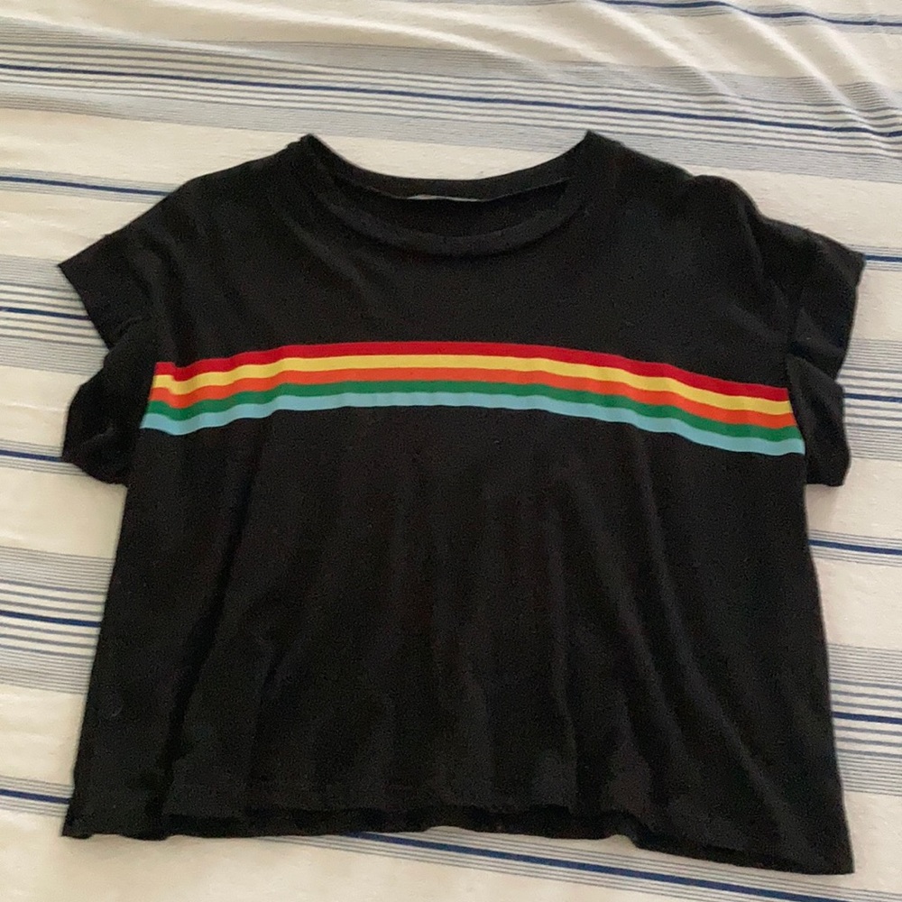 Rainbow Stripe Black Tee